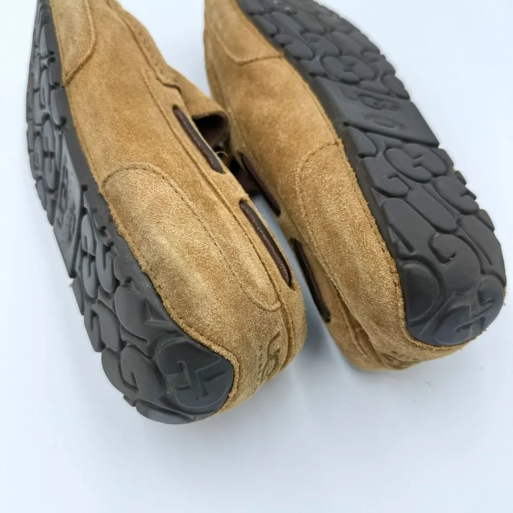 UGG Australia Men’s 9 Brown Suede Shearling Lined Moccasin Boat Shoes